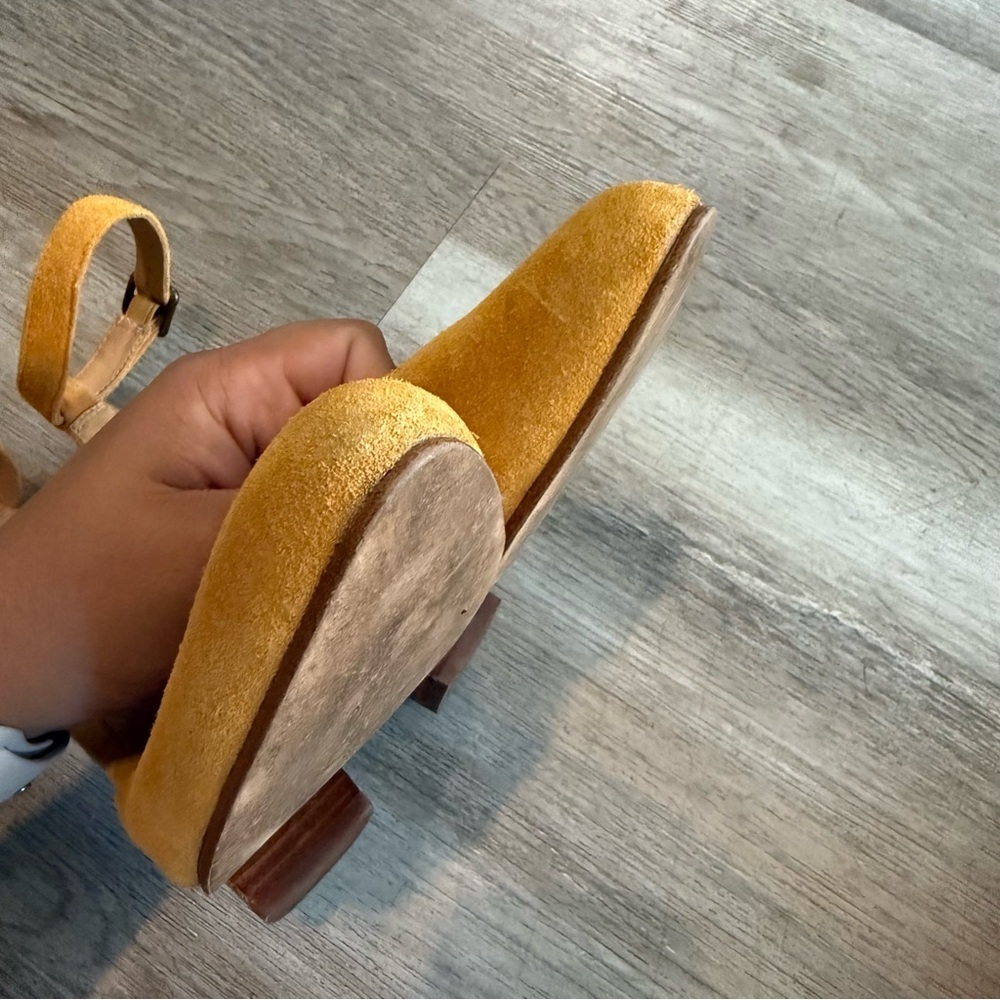 Soludos Mustard Suede Block Heel Ankle Strap Pumps - Picture 2 of 8